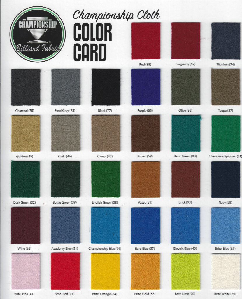 championship billiards cloth colors