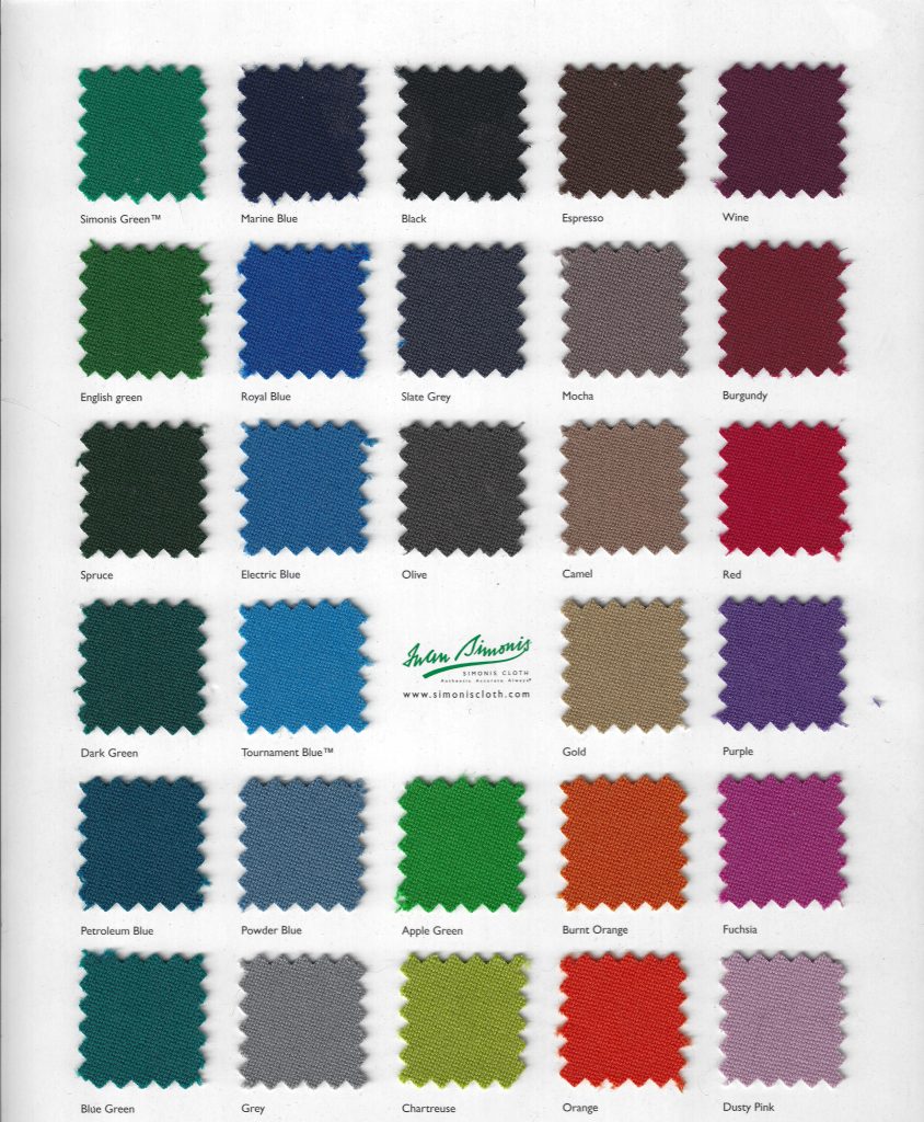 simonis billiard cloth color chart